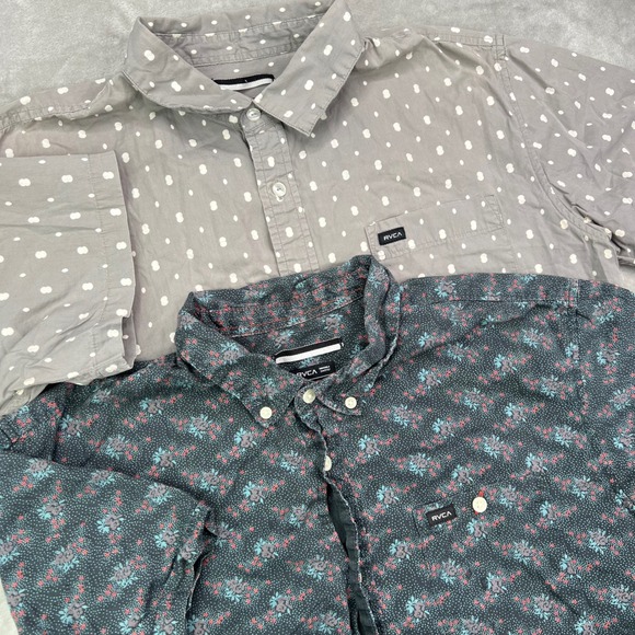 RVCA Other - RVCA Slim Fit Button Down Shirt Mens Large Polka Dot Floral Button Down Lot of 2